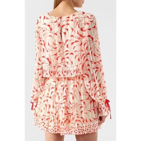 SELF-PORTRAIT Crescent Chiffon Printed Cape Lovecore Red and Cream Dress - Picture 3 of 11